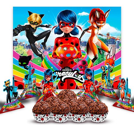 Kit festa completo 107pçs decoração Ladybug aniversário +cor