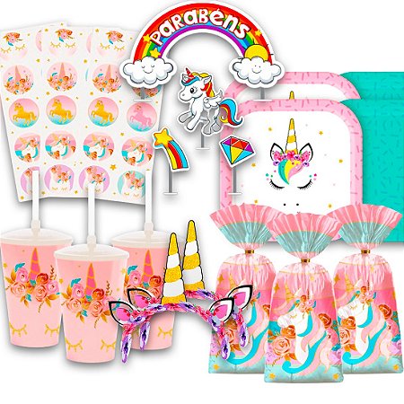 Kit festa Unicornio Decoração Aniversário completa 61 pçs