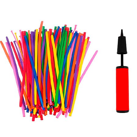 50 Balões Sortido Modelagem Canudo mais inflador de balões