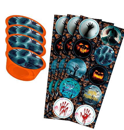 30 Adesivos HALLOWEEN redondo decoração festa 4x4
