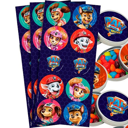 60 Adesivos Patrulha Canina Herois redondo decoração festa