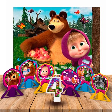 Kit festa Masha e o Urso decoração Display +Painel GG+ Vela