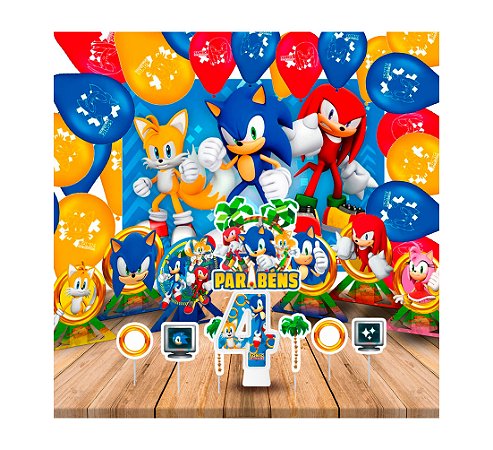 KIT Festa Sonic Decoração Topo Painel Vela n4 Balão Display