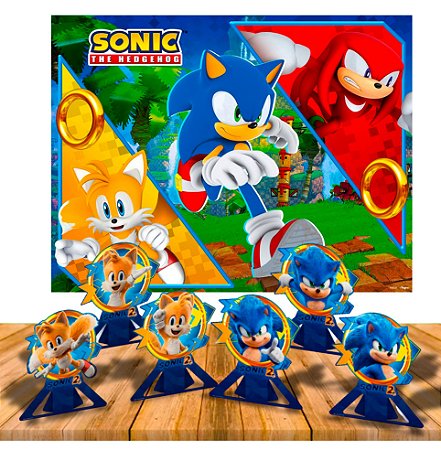 Kit Festa Sonic Decoração anivers Painel GIGANTE + 6 Display
