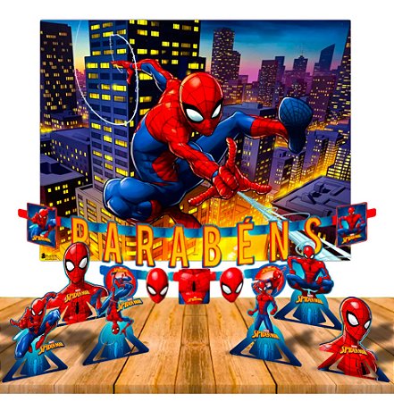 Kit festa Homem Aranha Decora Painel GG + 6 Display + Faixa