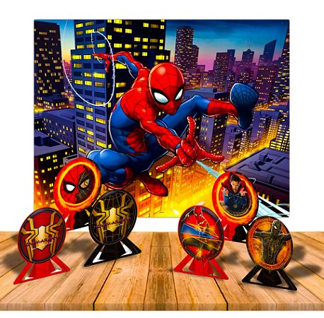 Kit Festa Homem Aranha Decoração Painel GIGANTE + 6 Display