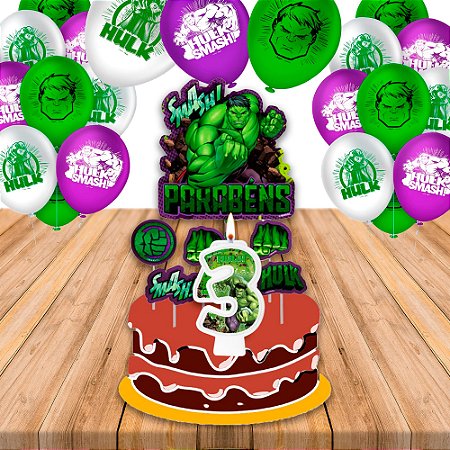 Kit festa decoração Hulk Aniversário Topo + Vela 3 + Balão
