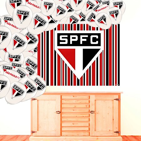 Kit Festa Decoração São Paulo Fc Painel Gigante + 25 Balões