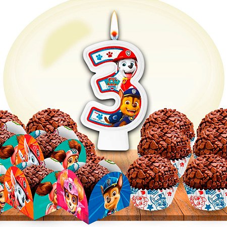 Kit festa Decoração Patrulha Canina 150 Forminhas + vela n3