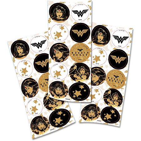 30 Adesivos MULHER MARAVILHA LUXO redondo decoração festa