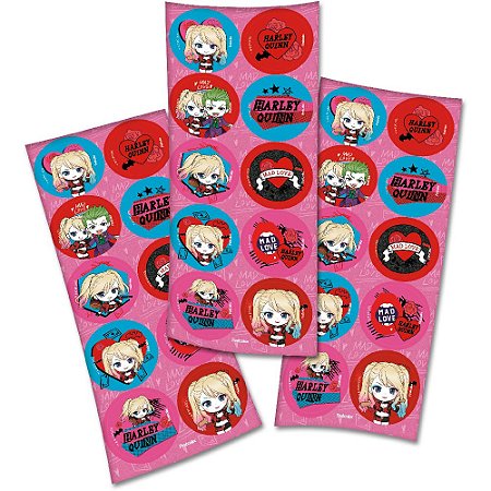 30 Adesivos ARLEQUINA redondo decoração festa