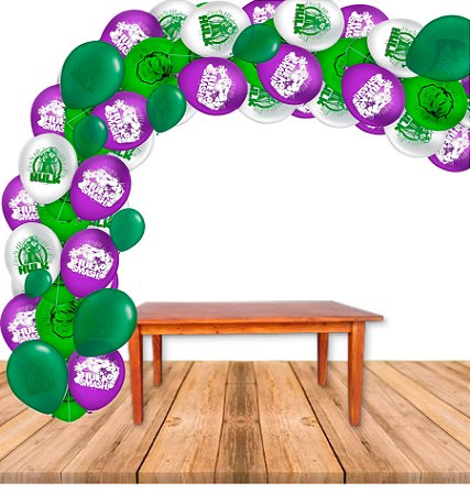 Kit Festa Hulk Decoração Arco Descontruído 75 Balão + fita