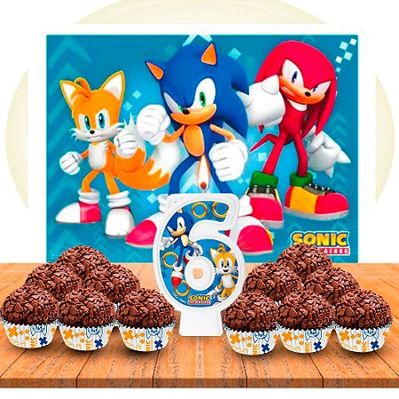 Kit Festa Decoração Sonic Painel Gigante + Forminhas+ Vela 6