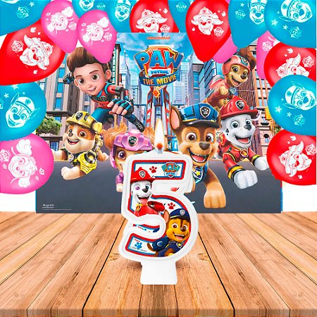 Kit Festa Patrulha Canina Vela 5 +Balão +Painel Hero Gigante