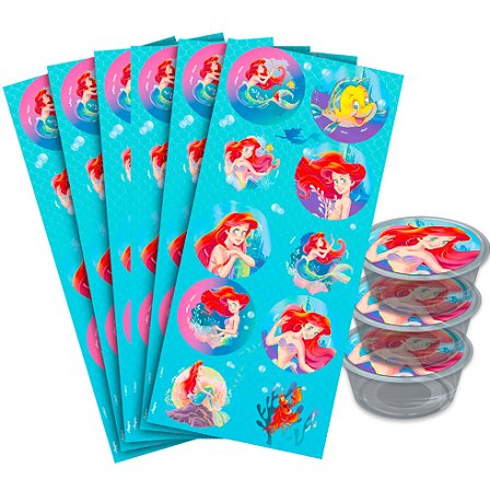30 Adesivos redondo  ARIEL decoração festa PEQUENA SEREIA