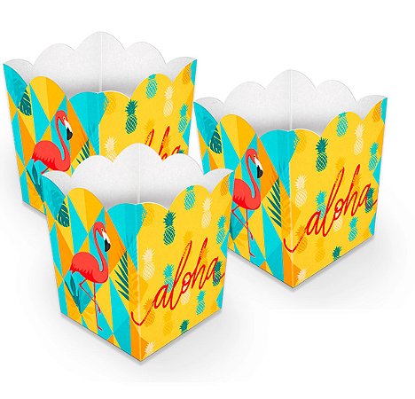 Cachepot Papel Decoração Flamingo Festa Completa 8 und