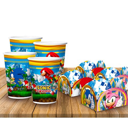 Kit festa Sonic Decoração Aniversário 12 Copos +50 Forminhas