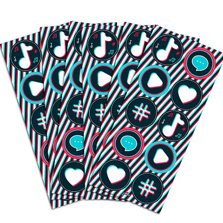 30 Adesivos Redondo Music Move Decoração Tik Tok Festa