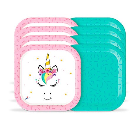 Pratos Grande 18cm Decoração UNICORNIO festa Aniversário 8un
