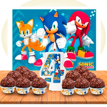 Kit festa decoração Sonic Painel GIGANTE + Forminhas+ Vela 4