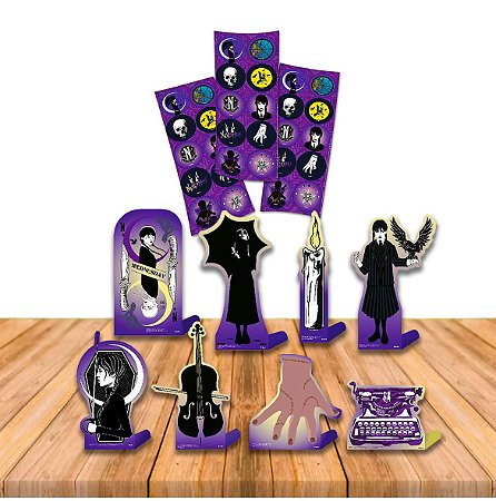 Kit festa Wandinha Decoração aniversá 30 Adesivos +8 Display