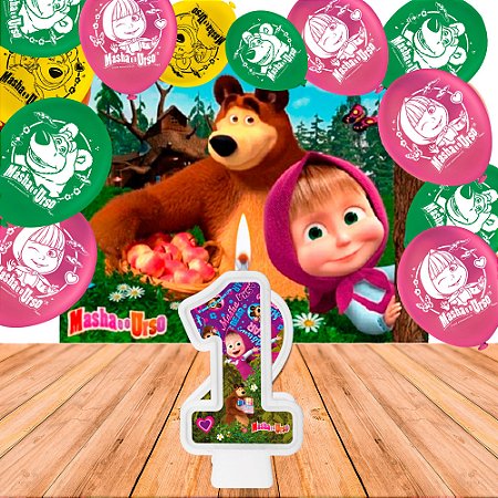 Kit Festa Masha E O Urso Decoração Painel + Bexigas + Vela 1