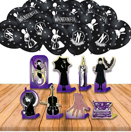 Kit festa completo 33 itens Decoração Wandinha aniversário