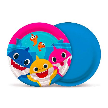 Pratos Redondo Decoração Baby Shark festa 18cm 8 Un