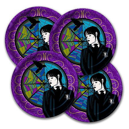 Pratos Decoração Wandinha festa aniversário 8 uni 18cm