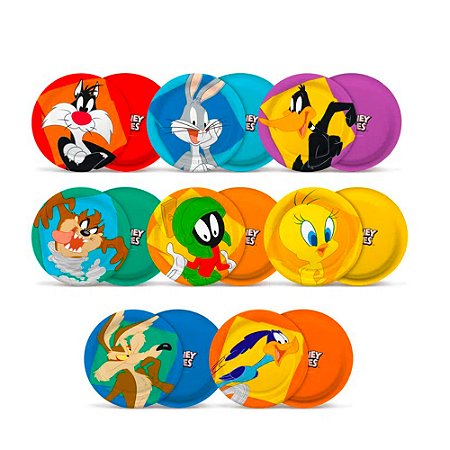 8 Pratos Redondo Decoração Looney Tunes Festa Completa 18cm