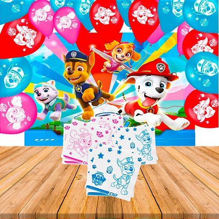 Kit festa Patrulha Canina 50 Guardanapos+Balão+Painel 1,03M