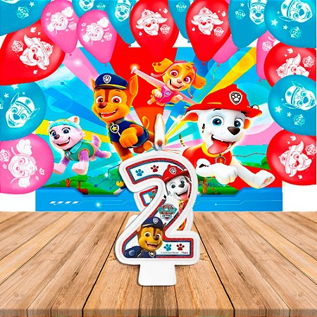 Kit festa Patrulha canina Vela 2 + Balão + Painel GIGANTE