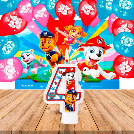 Kit festa Patrulha canina Vela 4 + Balão + Painel GIGANTE