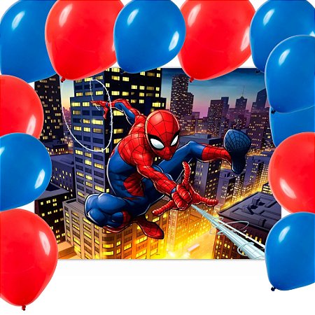Kit festa Decoração Homem Aranha 100 Balões +Painel 1,40m GG