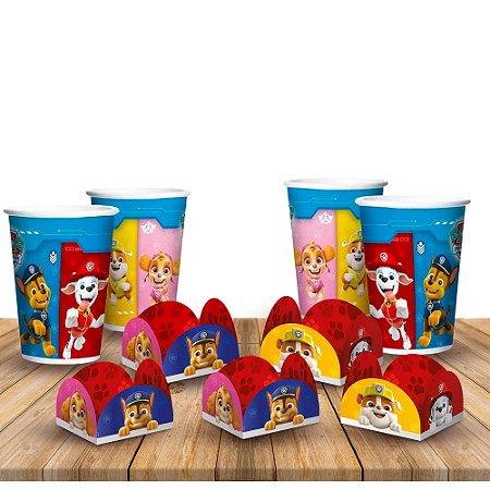 Kit Festa Patrulha Canina decoração 50 forminhas + 8 Copos