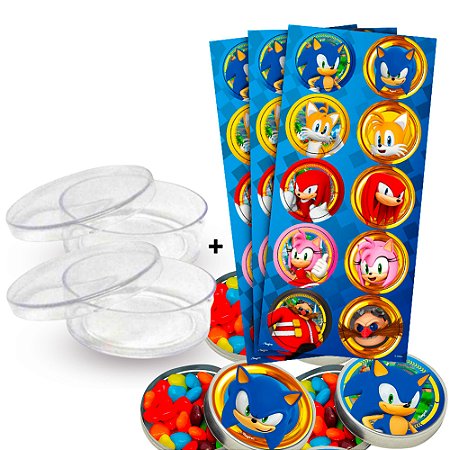 Kit decoração Sonic Festa 30 adesivos + 20 Latinhas