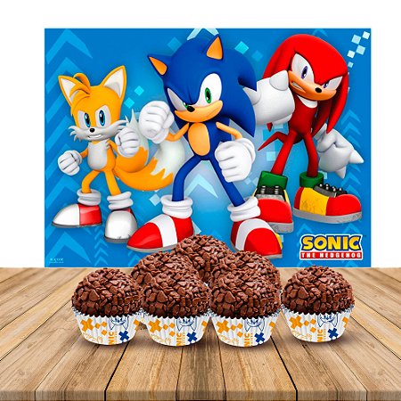 Kit festa Sonic decoração Painel GIGANTE + Forminhas