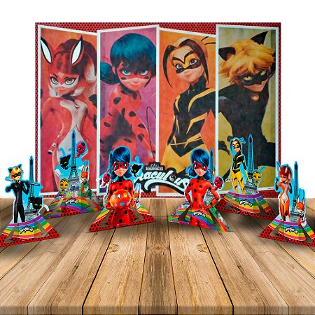 Kit Festa Ladybug Decoração Painel GIGANTE + Display de mesa