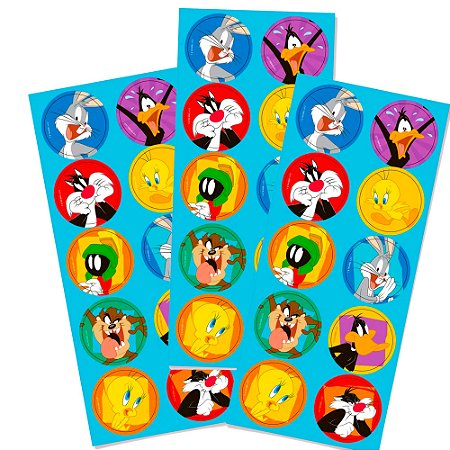 30 Adesivos Redondo Decoração LOONEY TUNES Festa