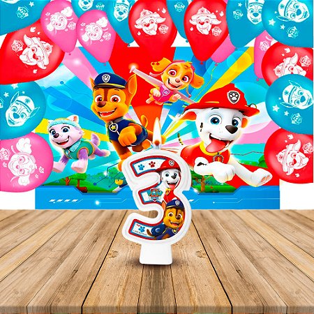 Kit festa Patrulha canina Vela 3 + Balão + Painel GIGANTE