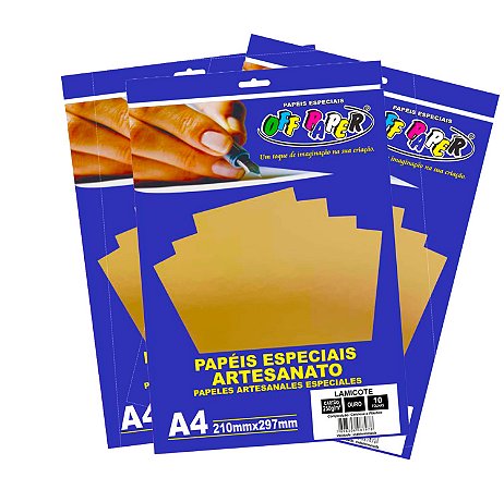 Kit 10 pacotes de papel lamicote dourado off paper 100 fls