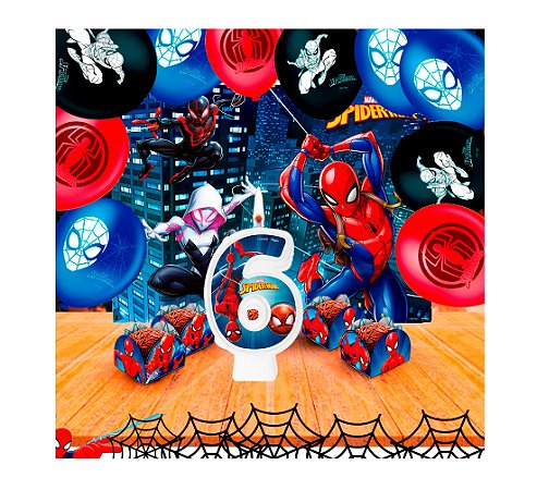 Kit Festa Homem aranha 77 itens decoração aniversário vela 6