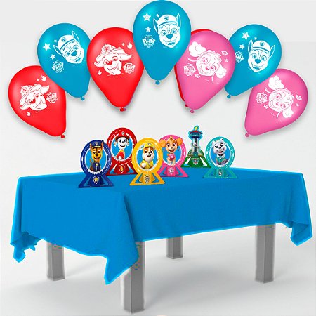 Kit festa Patrulha Canina Toalha Azul +25 Bexigas +6 Display