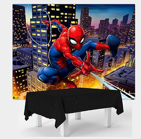 Kit festa Homem Aranha Decoração Painel GG +Toalha Preta TNT - Rivfestas  itens para Decoração de festas