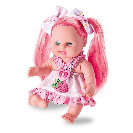 Lindinha Colors Boneca com 2 Lacinhos cheirinho de Morango