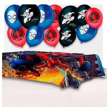 Kit festa Homem Aranha Toalha de Mesa TNT 1,40m + 25 balões