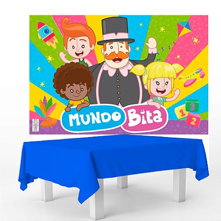 Kit festa Mundo Bita Decoração Anive Toalha azul + Painel GG