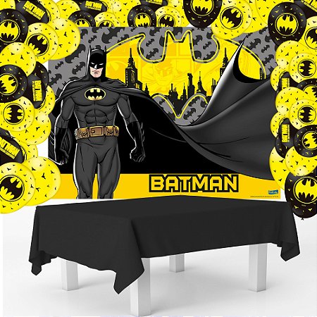 Kit festa Batman Decoração Toalha Preta + 25 balões + Painel