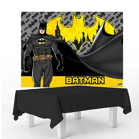 Kit festa Batman Decoração Anivers Toalha Preta + Painel TNT