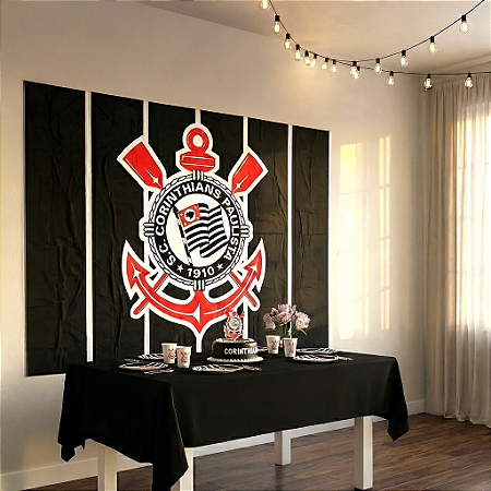 Kit Festa Corinthians Decoracao Anivers Toalha Preta +painel